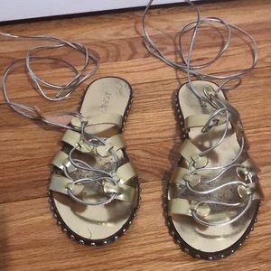 J. Crew studded metallic‎ gold lace up gladiator sandals women’s size 7